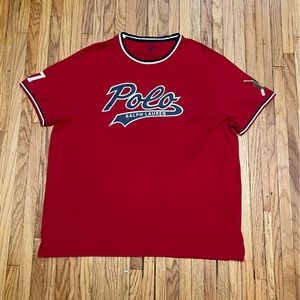 Polo Ralph Lauren Retro Cursive XXL Bear Baseball 67 Vtg Red Shirt Beach Sport